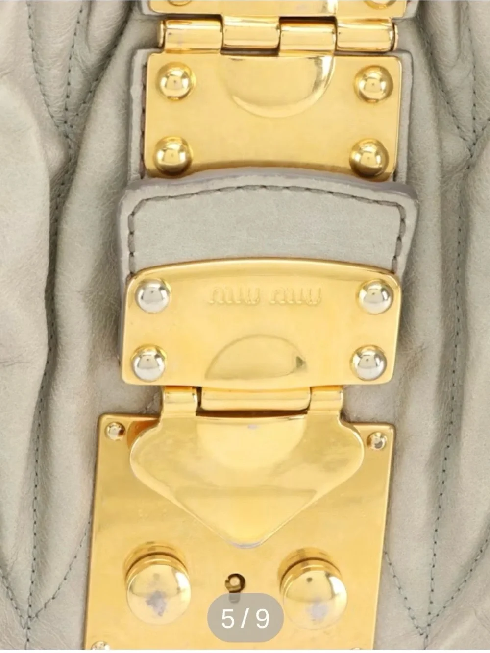 Miu Miu Quilted Pale Beige Leather Satchel with Gold Hardware
